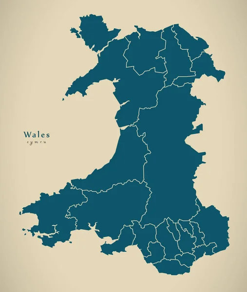 Modern Térkép - Wales régiókkal, Egyesült Királyság — Stock Fotó