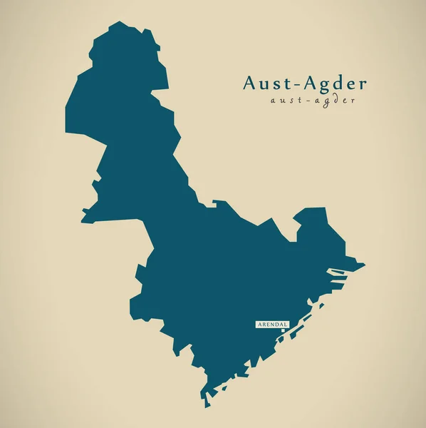 Mappa moderna - Aust Agder Norvegia NO — Foto Stock