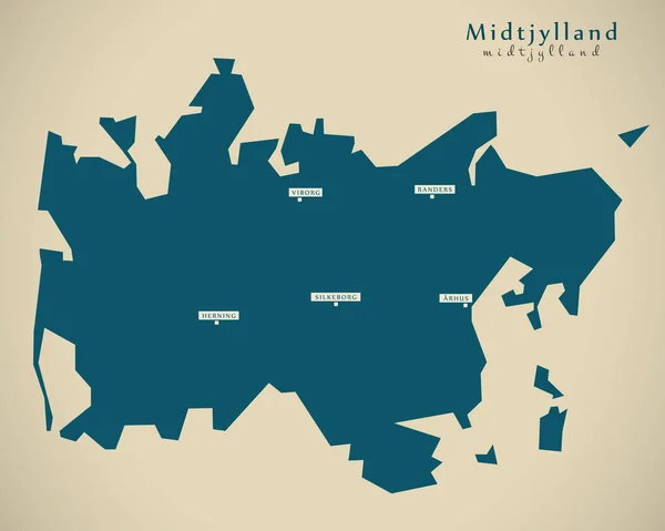 现代地图-Midtjylland 丹麦 Dk — 图库照片