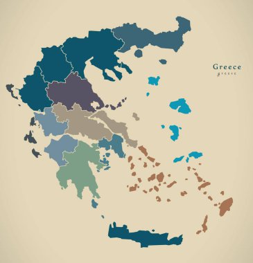 Modern harita - Yunanistan bölgeleriyle Gr 