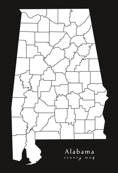 Mappa moderna - Mappa della contea di Alabama USA silhouette in bianco e nero — Vettoriale Stock