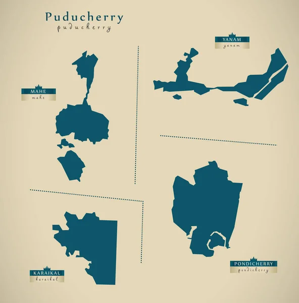 Mappa moderna - Puducherry IN India Federal State Illustrazione — Foto Stock