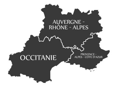 Auvergne - Occitanie - Provence - Alpes - Cote d Azur Map France clipart