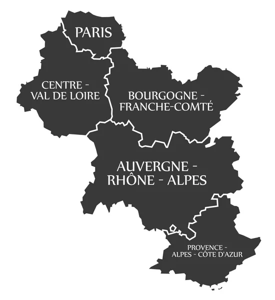 Paris - Centre - Bourgogne - Auvergne - Carte Provence France — Image vectorielle