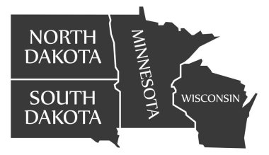 North Dakota - South Dakota - Minnesota - Wisoncsin labelled bla clipart