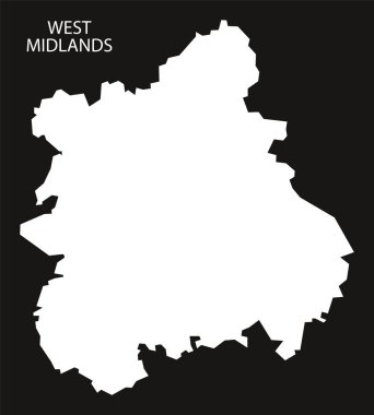 West Midlands İngiltere harita siyah ters