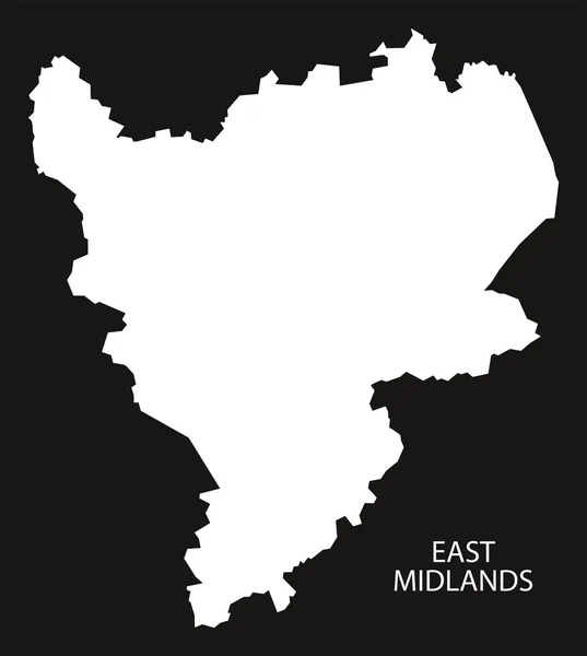 East Midlands Inglaterra Mapa negro invertido — Vector de stock