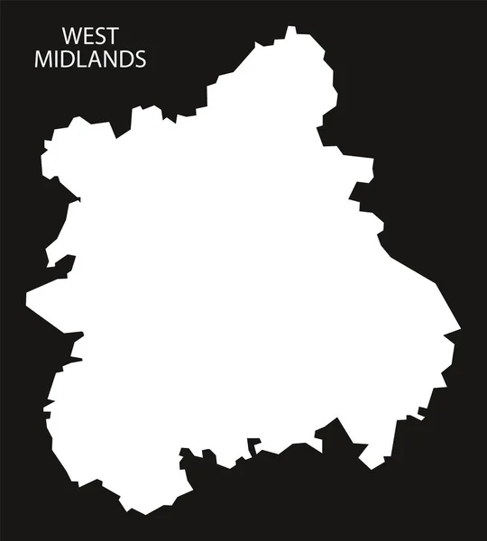 West Midlands Anglie mapa černý obrácený — Stockový vektor