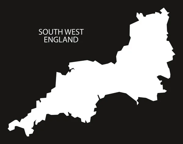 Zuid-West Engeland kaart zwart omgekeerde — Stockvector