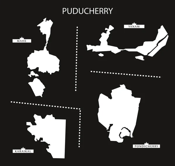 Puducherry India Mappa nero invertito — Vettoriale Stock