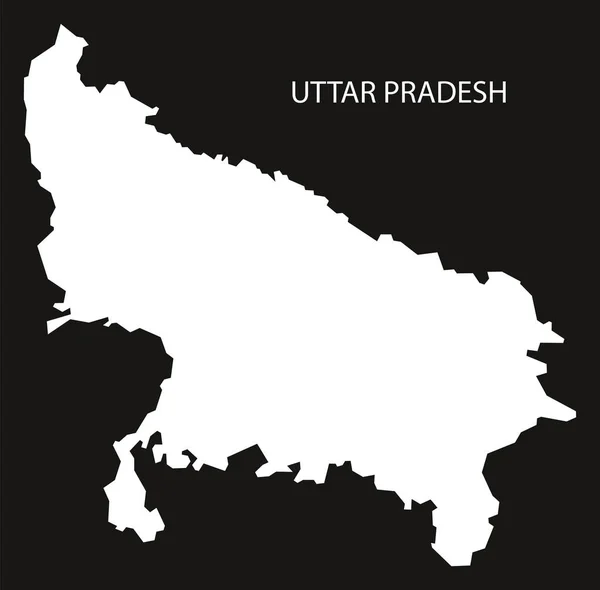 Uttar Pradesh India Mapa negro invertido — Vector de stock