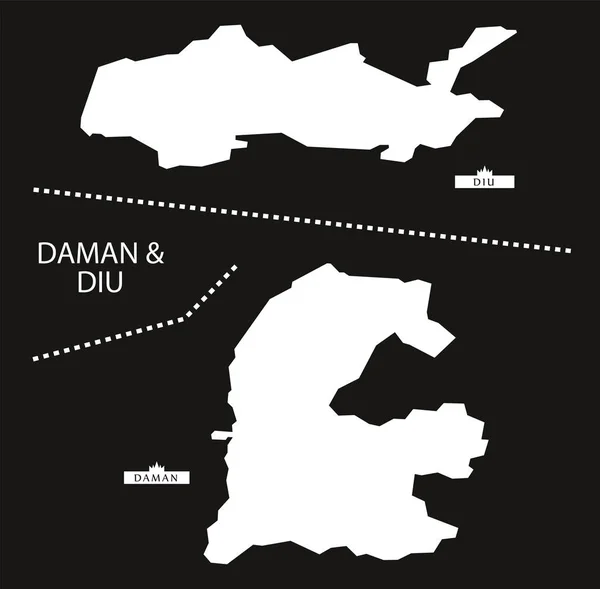 Daman y Diu India Mapa negro invertido — Vector de stock