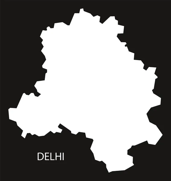 Delhi Hindistan harita ters siyah — Stok Vektör