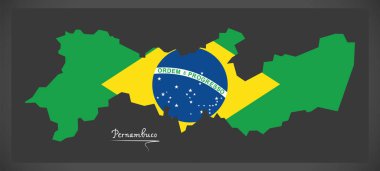 Pernambuco map with Brazilian national flag illustration clipart