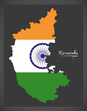 Hindistan ulusal bayrak illüstrasyonlu Karnataka haritası