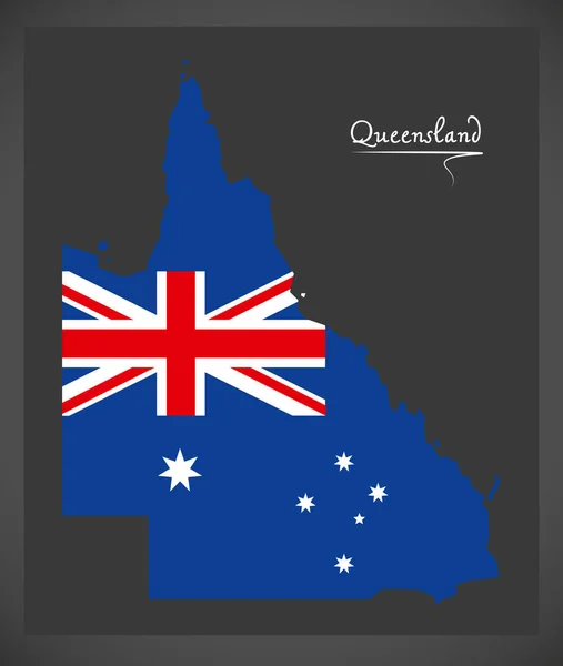 Queensland map with Australian national flag illustration — Stock Vector