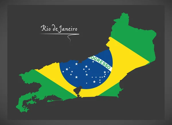 Rio de Janeiro mapę z brazylijskiej krajowej flaga ilustracja — Wektor stockowy