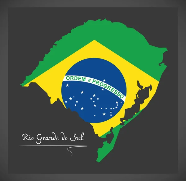 Rio Grande do Sul térképen a brazil nemzeti zászló illusztráció — Stock Vector