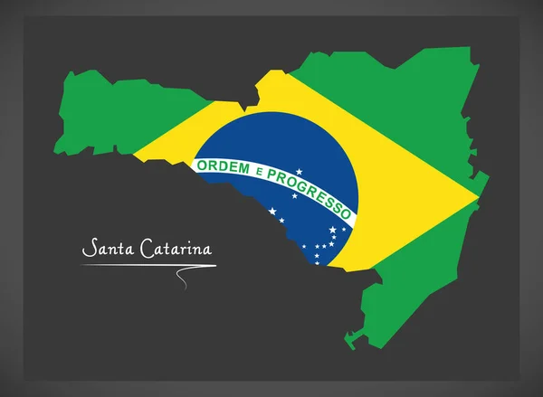 Karte von Santa Catarina mit Abbildung der brasilianischen Nationalflagge — Stockvektor