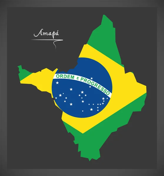 Mappa di Amapa con bandiera nazionale brasiliana — Vettoriale Stock