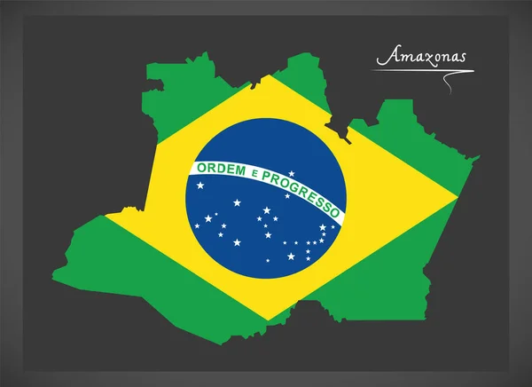 브라질 국기 삽화가 있는 아마조나스 지도 — 스톡 벡터