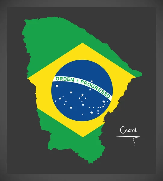 Mapa do Ceará com ilustração da bandeira nacional do Brasil — Vetor de Stock