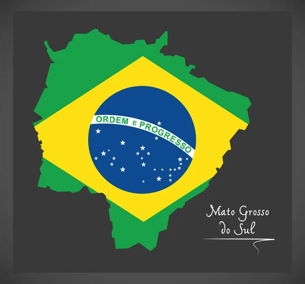 Mato Grosso do Sul térképen a brazil nemzeti zászló illusztráció — Stock Vector