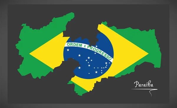 Paraiba-Karte mit Abbildung der brasilianischen Nationalflagge — Stockvektor
