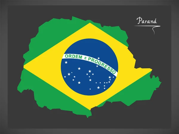 Parana Térkép, a brazil nemzeti zászló illusztráció — Stock Vector