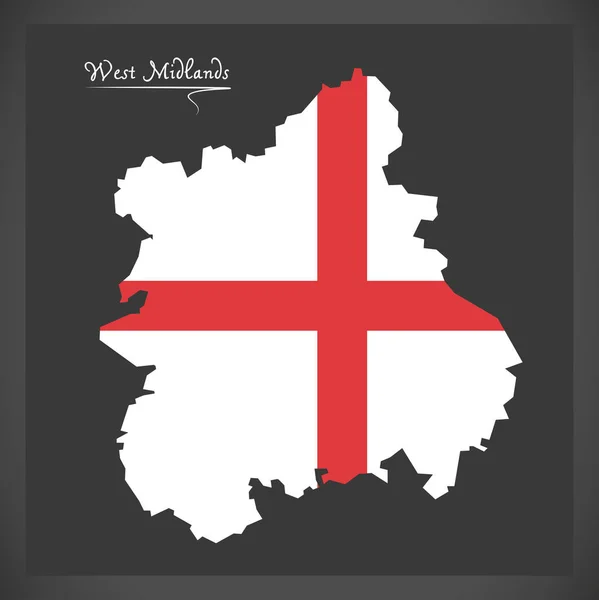Mapa de West Midlands com a bandeira da Inglaterra ilustração —  Vetores de Stock