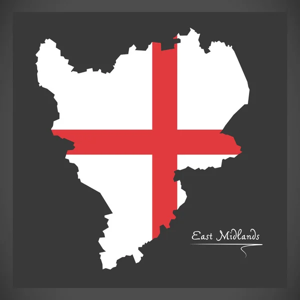 Карта Восточного Мидленда с изображением флага Англии — стоковый вектор