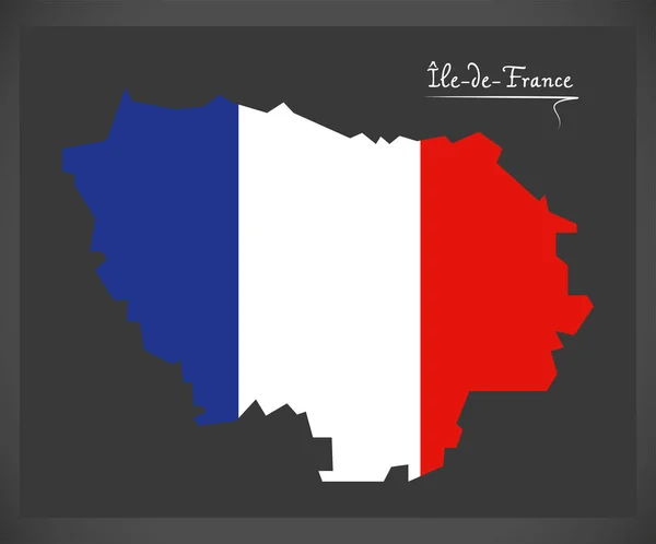 Ile-de-France mapa con ilustración de la bandera nacional francesa — Vector de stock