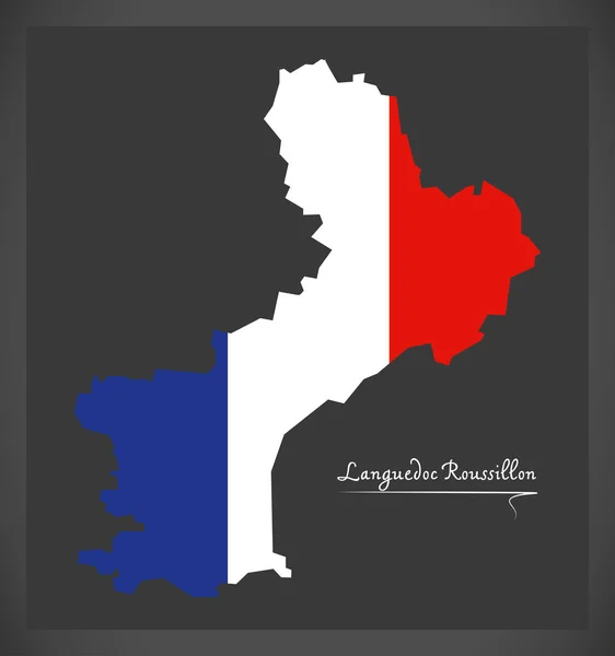 Carte du Languedoc Roussillon avec illustration du drapeau national français — Image vectorielle