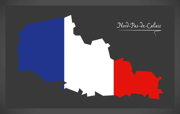 Carte Nord-Pas-de-Calais avec illustration du drapeau national français — Image vectorielle