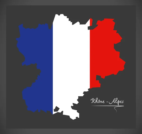 Rhone - Mapa dos Alpes com ilustração da bandeira nacional francesa — Vetor de Stock
