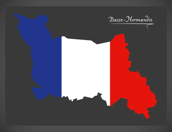 Carte de Basse-Normandie avec illustration du drapeau national français — Image vectorielle