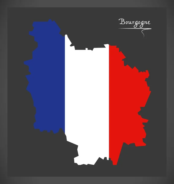 Carte de Bourgogne avec illustration du drapeau national français — Image vectorielle