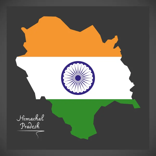 喜马偕尔邦地图，附有印度国旗图解 — 图库矢量图片