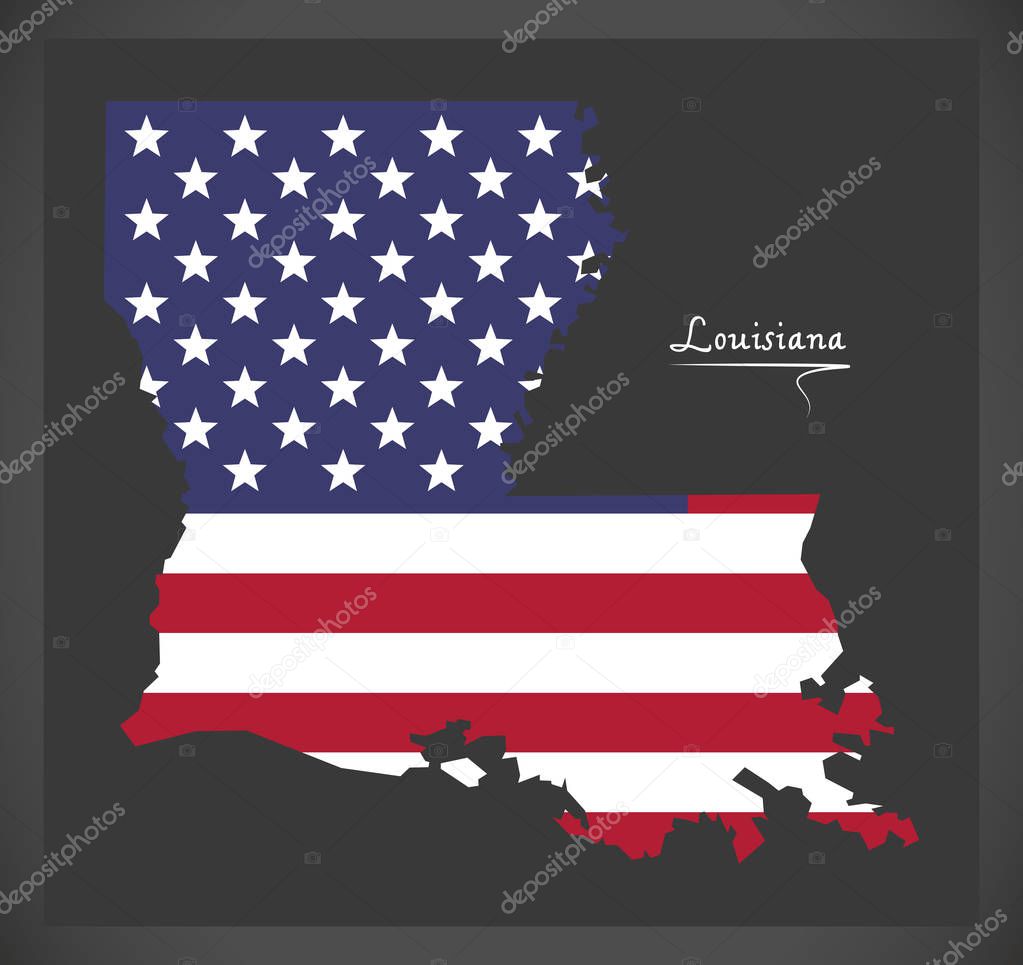 Louisiana map with American national flag illustration