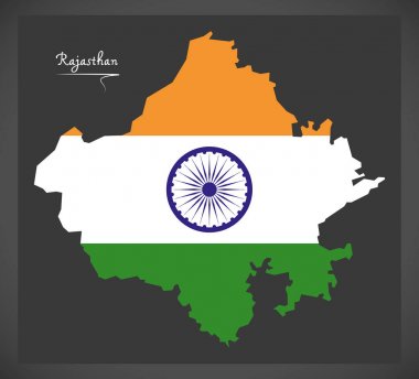 Hindistan ulusal bayrak illüstrasyonlu Rajasthan haritası