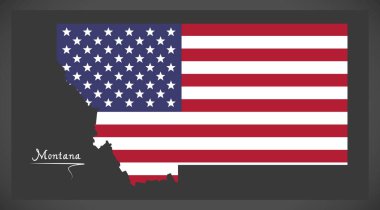 Montana map with American national flag illustration clipart