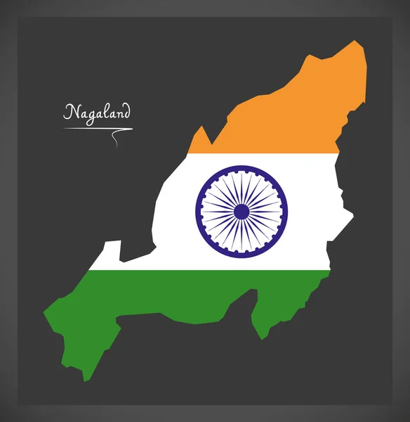 Mapa de Nagaland com ilustração da bandeira nacional da Índia —  Vetores de Stock