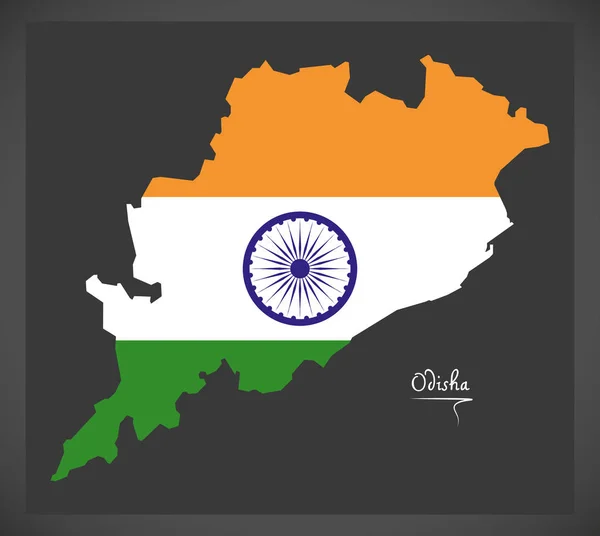 Odisha-Karte mit Abbildung der indischen Nationalflagge — Stockvektor