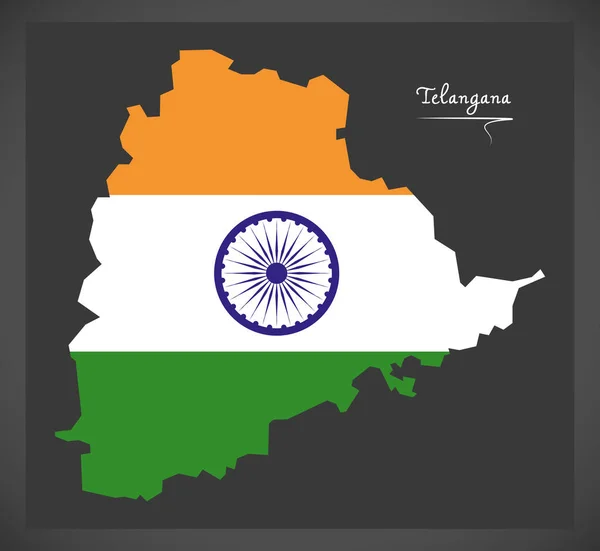 Telangana karta med Indiska nationella flaggan illustration — Stock vektor