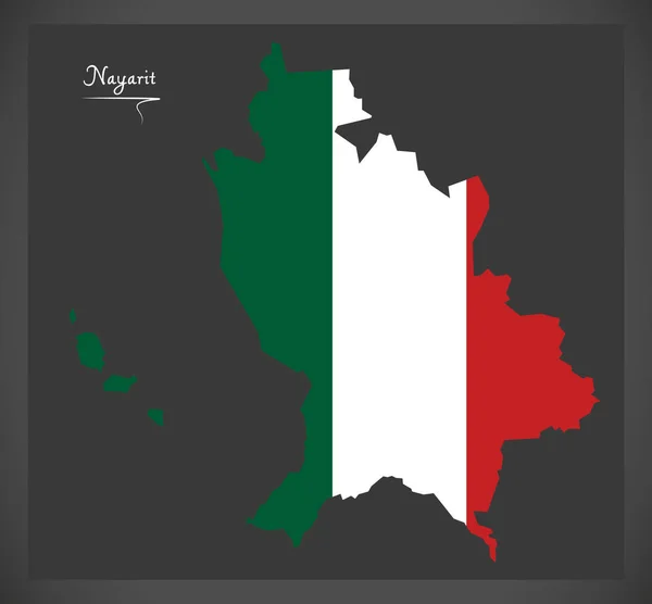 Mappa di Nayarit con bandiera nazionale messicana illustrazione — Vettoriale Stock