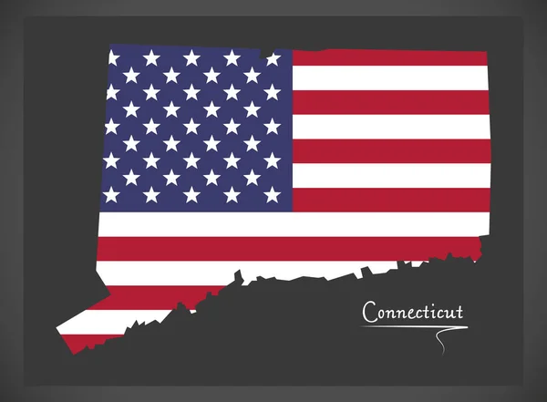 Connecticut map with American national flag illustration — Stock Vector