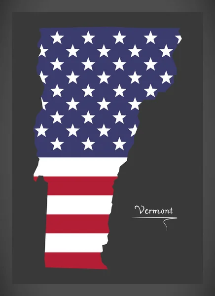 Vermont map with American national flag illustration — Stock Vector