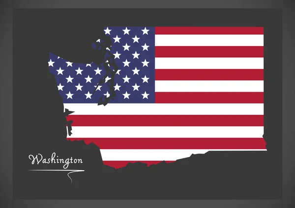 Washington amerikai nemzeti lobogó illusztráció Térkép — Stock Vector