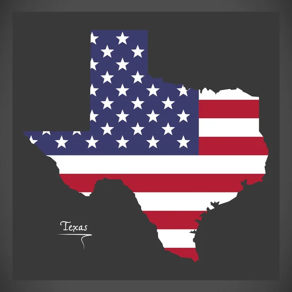 Mapa de Texas con ilustración de bandera nacional estadounidense — Vector de stock