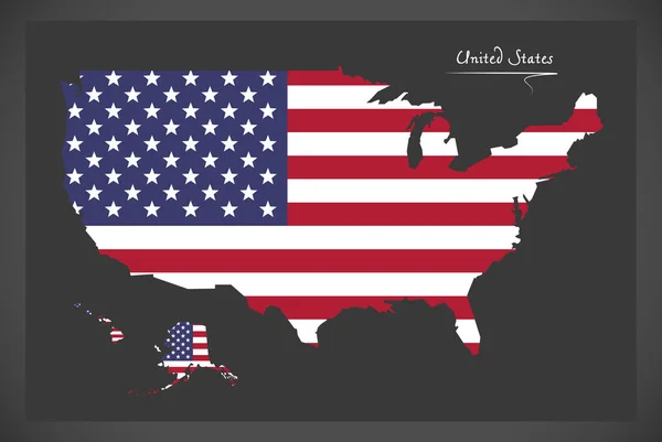 Karte der Vereinigten Staaten mit Abbildung der amerikanischen Nationalflagge — Stockvektor